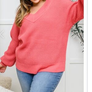 Zenana Outfitters Raspberry V-Neck Sweater